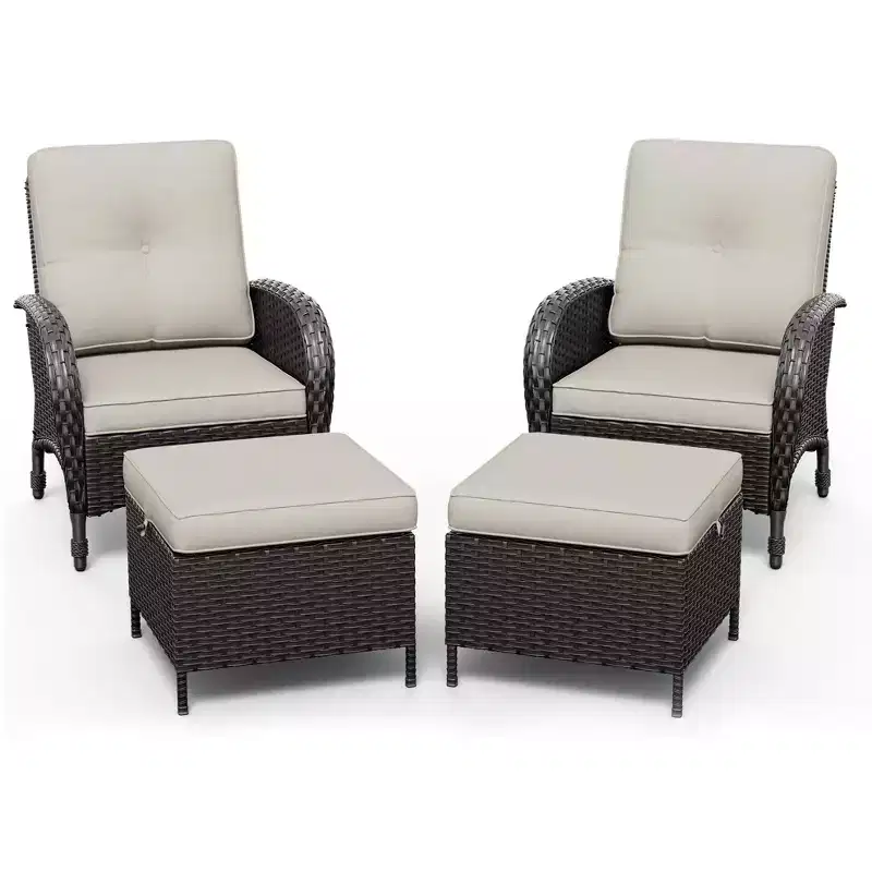 UPTIOT Outdoor Patio Set: 2 Wicker Chairs & 2 Ottomans for Ultimate Comfort and Durability