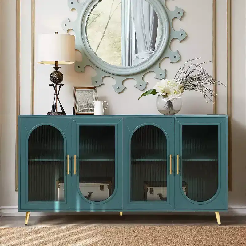 Accent Storage Cabinet with 2 Doors, Wooden Sideboard Buffet Cabinet, Media Console Table With Metal Legs for Kitchen Living Room Entryway