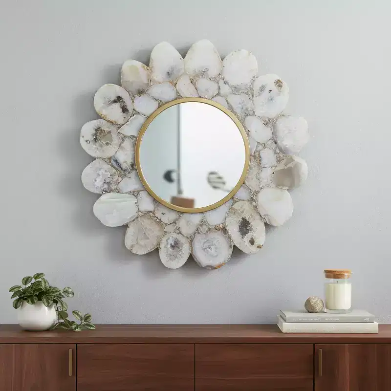 HomeRoots 30 White And Gold Scalloped Stone Framed Accent Mirror