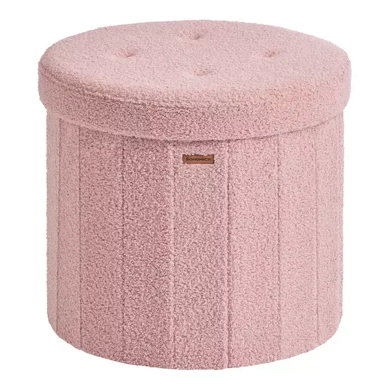 Round Storage Ottoman with Removable Lid, 18.1 Inch Folding Footrest Stool, Vanity Stool Easy Assembly