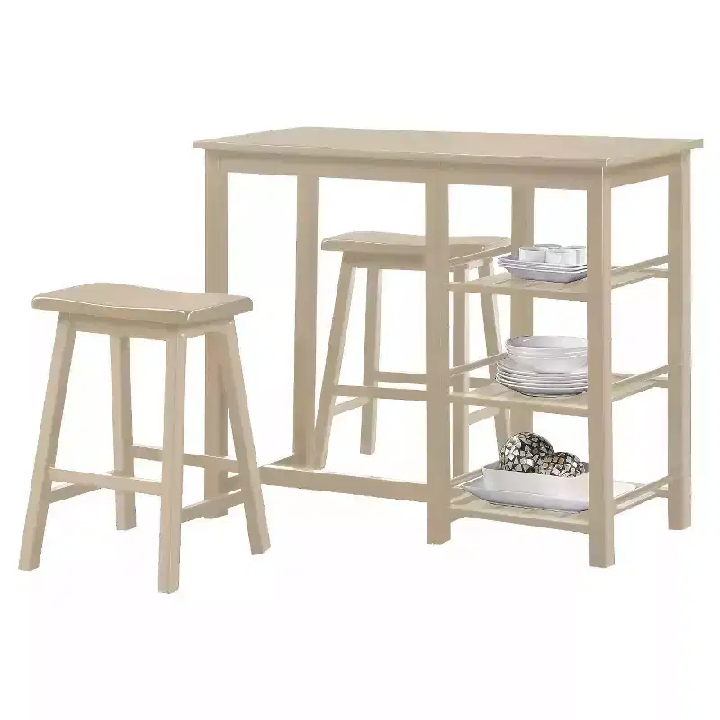 Simple Relax 3 Piece Wooden Counter Height Dining Set in Buttermilk