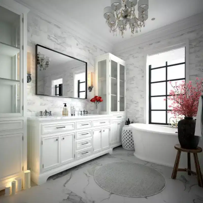 40x30inch Glossy Black Bathroom Mirrors For Wall Rectangle Vanity Mirror Corner Hangs Farmhouse Mirror Modern Metal Framed Rectangular Mirror