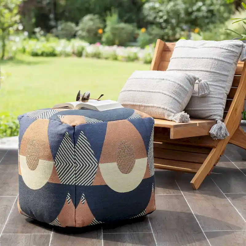 Jacquard Polyester Square Pouf Ottoman 18