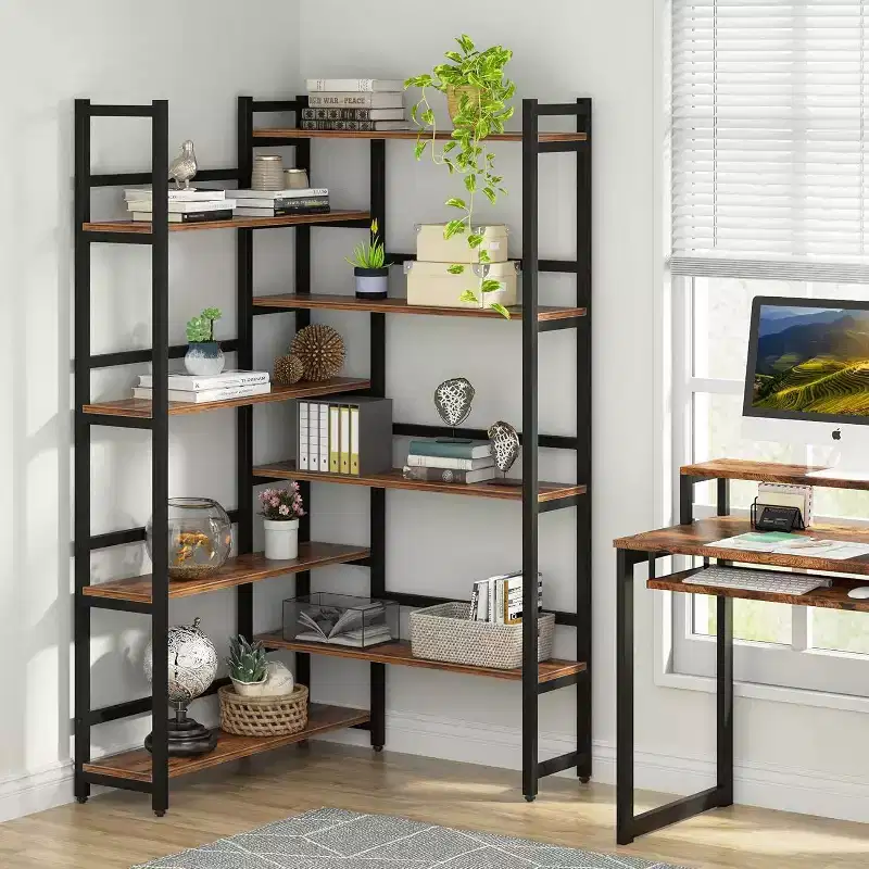 LITTLE TREE 70.8" 8 Tier Corner Bookshelf Brown