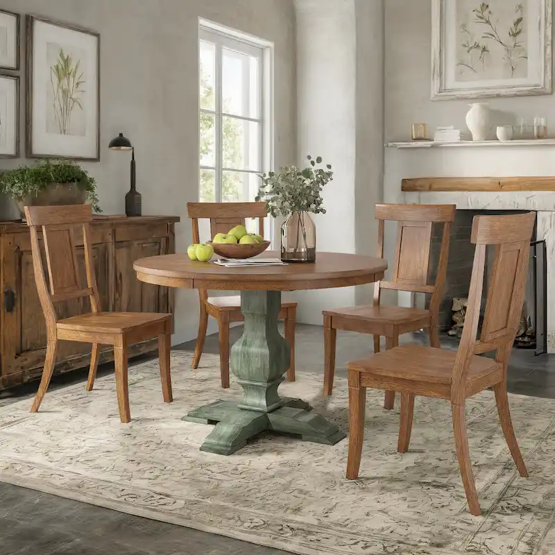 Ronda 45 Round Solid Wood Top Dining Set with Panel Back Chairs