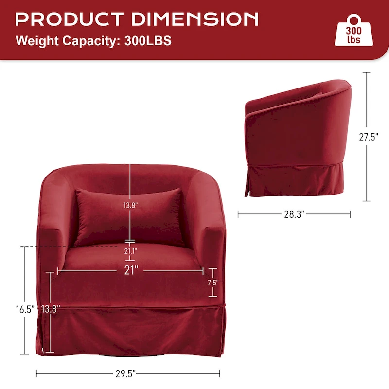 Ouyessir Upholstered Swivel Barrel Chair 360 Degree Accent Chair Fabric Armchair