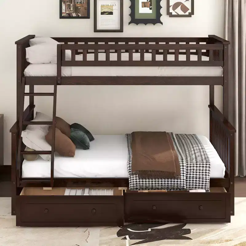 Twin Over Full Bunk Bed with Two Storage Drawers, Convertible Bunk Bed Can be Converted Into Two Daybed