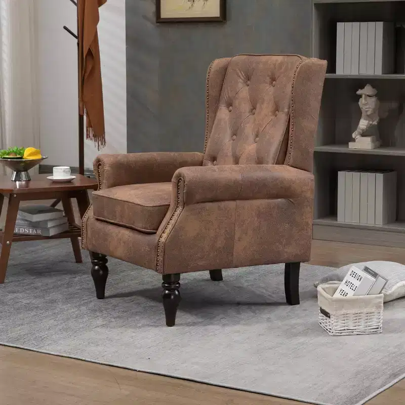 Wood Frame Armchair, Sturdy Wood Legs, Living Room Bedroom, Black PU