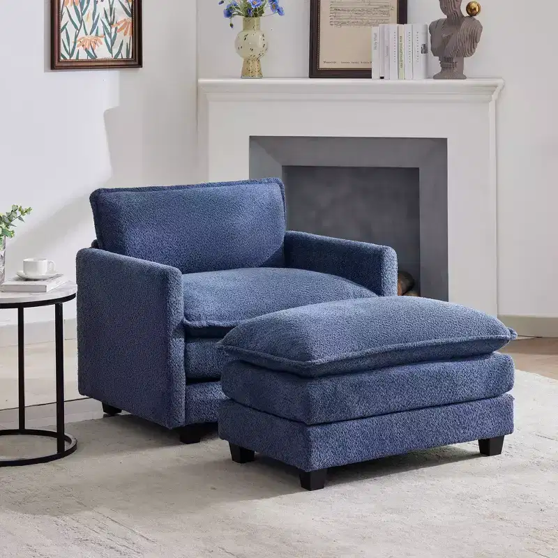 Hyleory 41.34 circle fleece Oversized Accent Chair, Sofa Chair with Ottoman and Large Seat , Modern Armchair for Bedroom Living Room