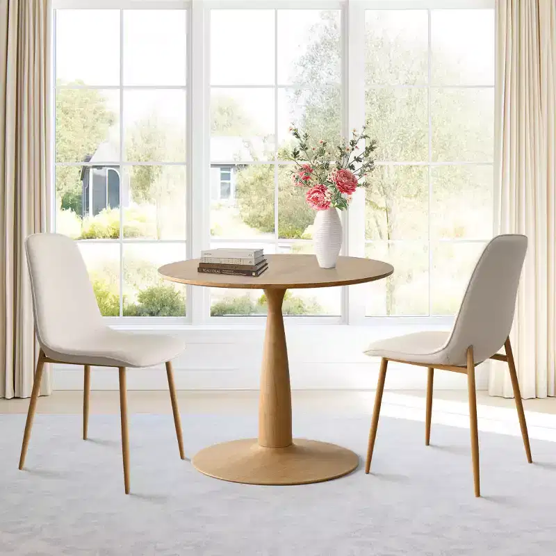 3-Piece Round Dining Table Set, 34.5 Wood-Look Pedestal Table and Upholstered Armless Curved Chairs, Ideal for Small Space Dining-Panipeachy