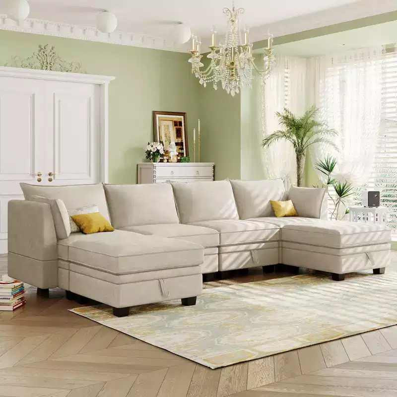 Sectional Sofa, U-Shape Sectional Couch With Reversible Chaise, Additional Storage Convertible Sofa Bed For Living Room, Office, Bedroom Beige