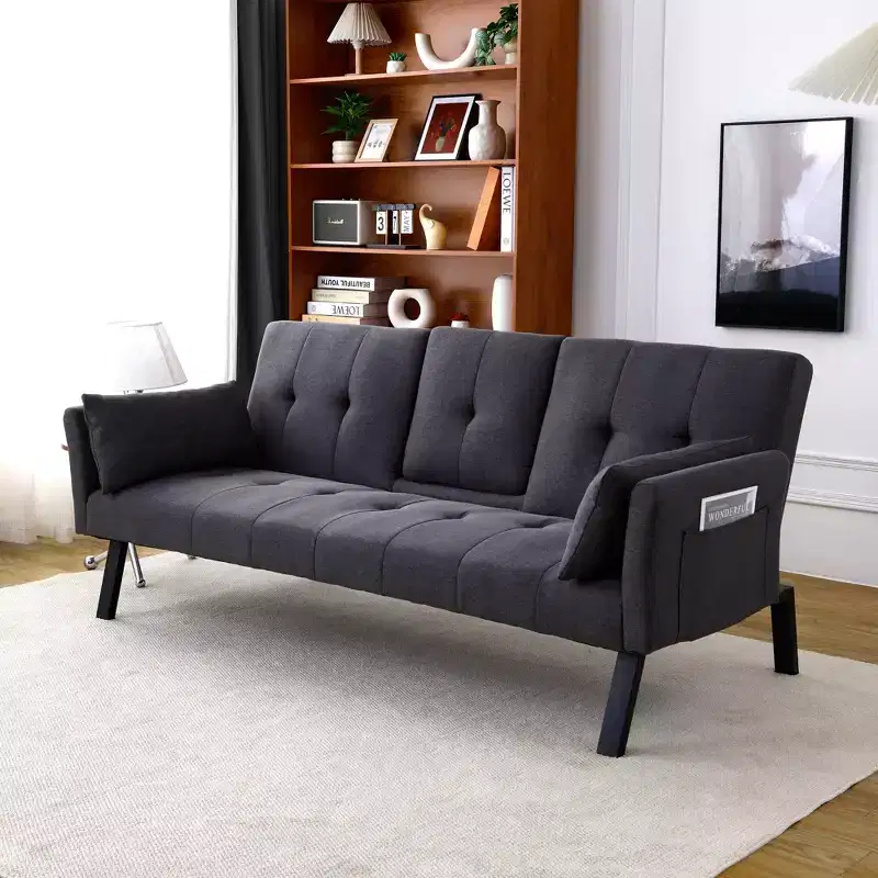MAYEERTY 70 Inch Multifunctional Cotton Sofa Bed with Cup Holder Side Storage for Living Room Bedroom Black