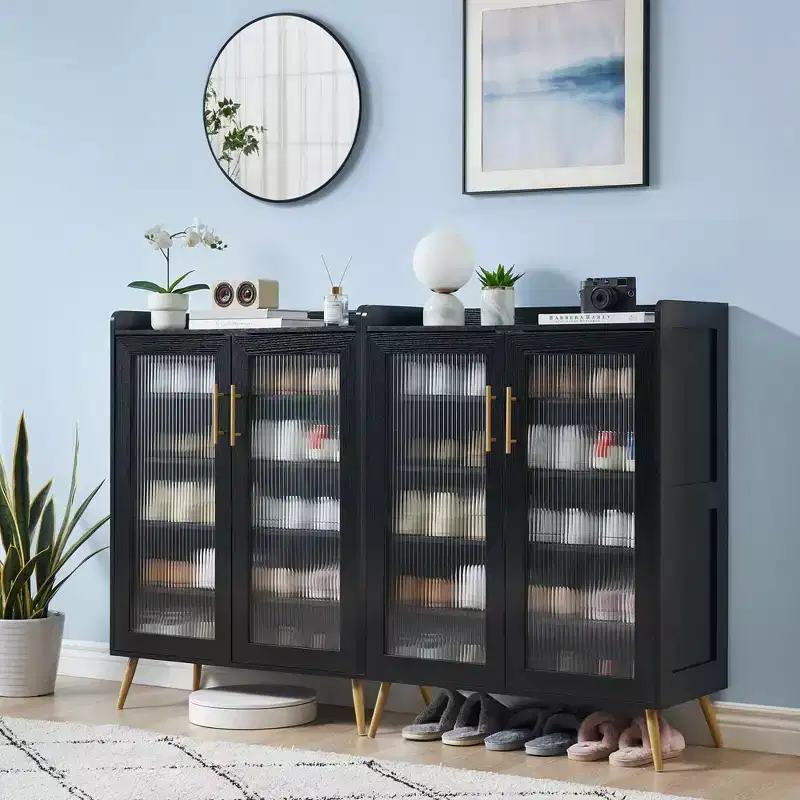 Shoe Cabinet with Glass Doors, 5-Tier Entryway Shoe Organizer with Adjustable Shelves, Holds 20 Pairs