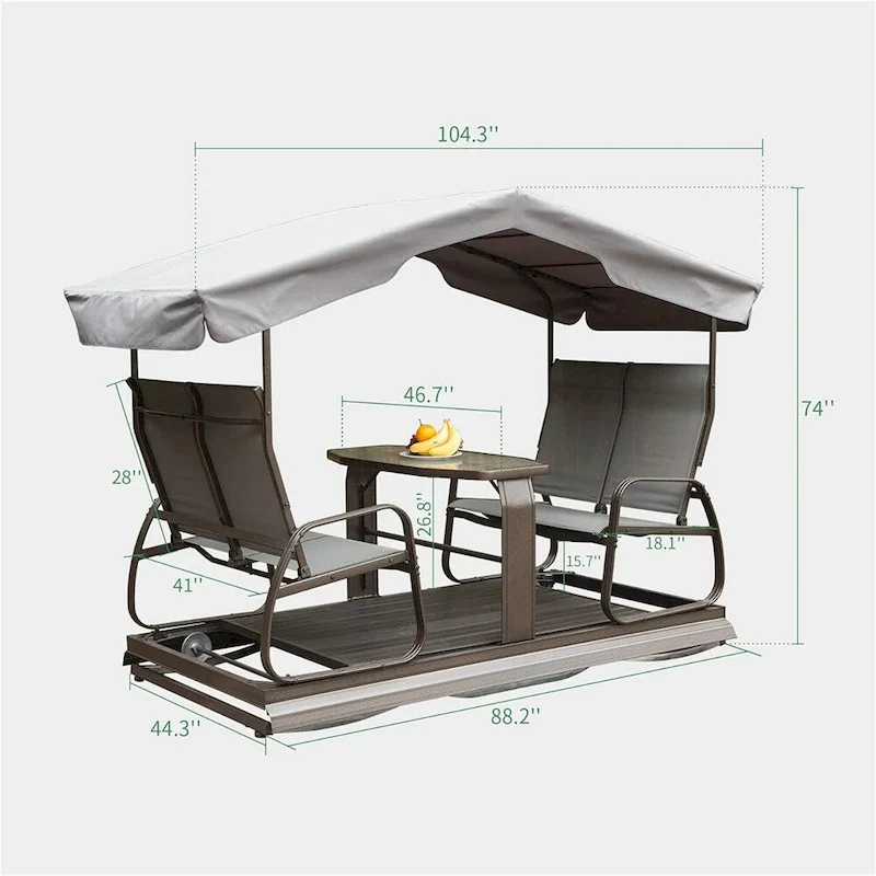 4-Seat Outdoor Glider Benches with Canopy, Aluminum Frame
