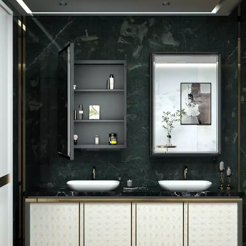 Keonjinn 24 in. W x 36 in. H Metal Framed Black Rectangular Framed Recessed/Surface Mount with Mirror,Black
