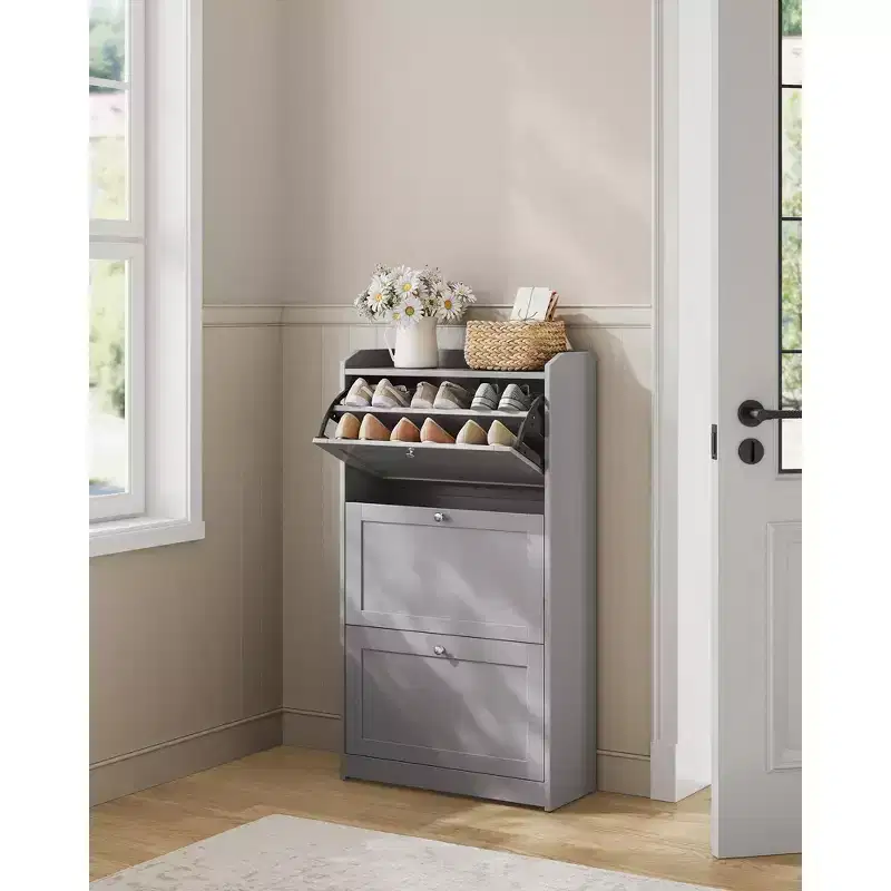 VASAGLE Shoe Cabinet with 3 Flip Drawers, Shoe Storage Cabinet, Adjustable and Removable Dividers,, 9.4 x 23.6 x 42.5 Inches