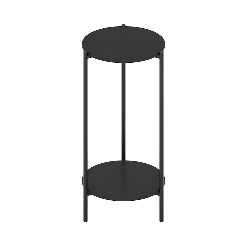Furinno Besi 2-Tier Modern Tall Round Side End Table with Sturdy Metal Legs, Americano