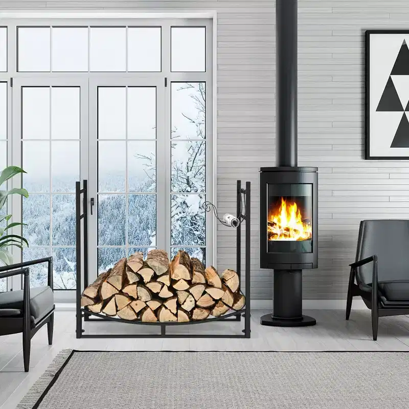 33'' Firewood Rack W/ Removable Kindling Holder Steel Fireplace Wood