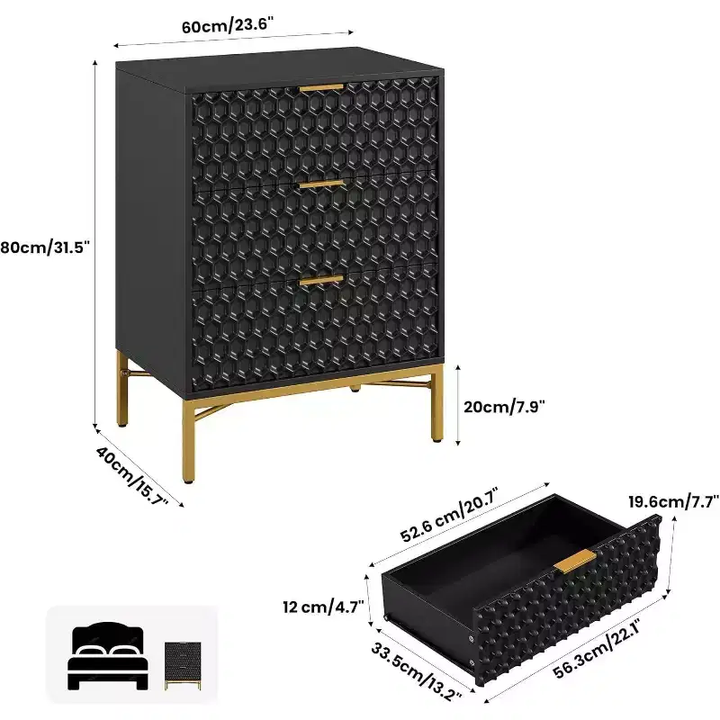 3-Drawer Modern Dresser - Wide Top Storage Chest for Bedroom & Living Room