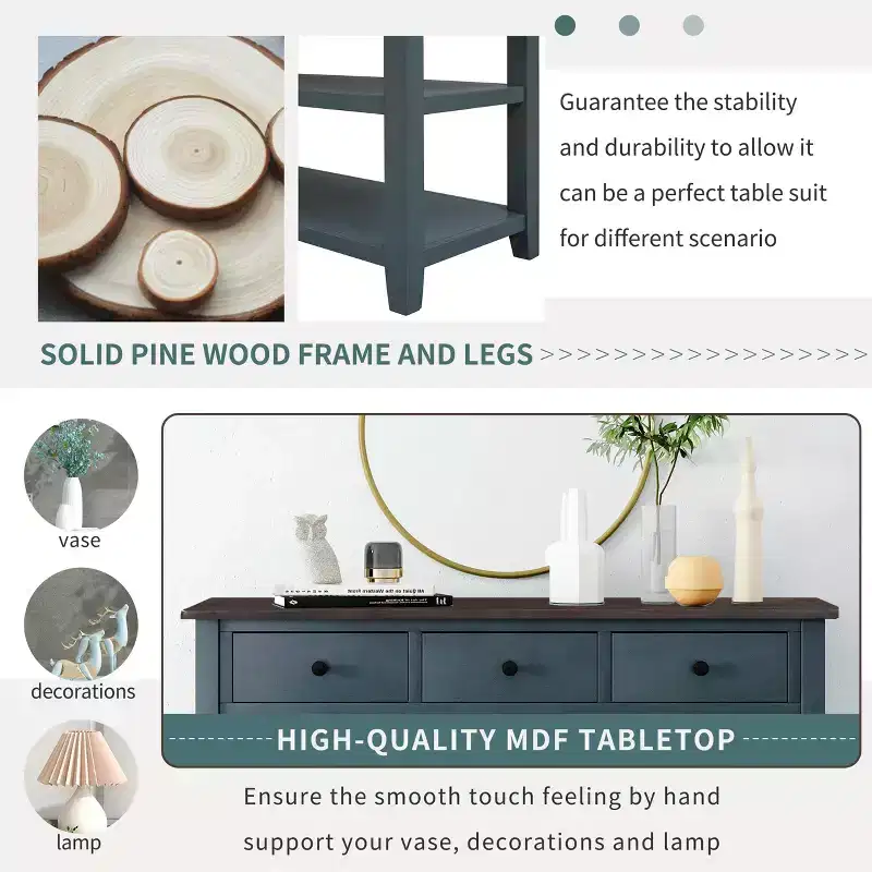 Whisen Modern Design Console Table with 3 Drawers and 2 Open Shelves