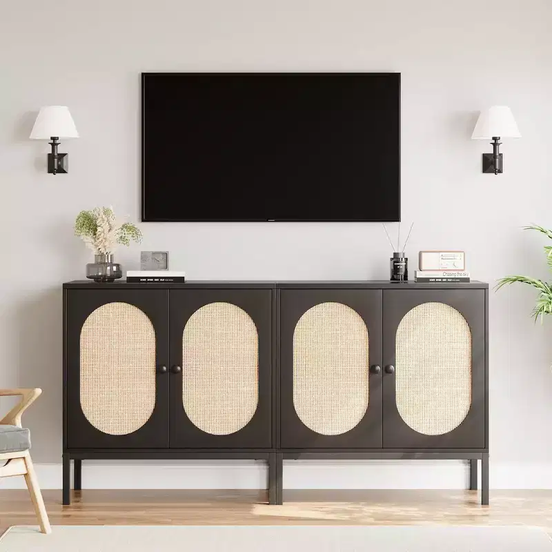 Whizmax Buffet Cabinet Rattan Storage Cabinet with Doors and Shelves, Accent Cabinet Sideboard for Living Room, Dining Room, Hallway