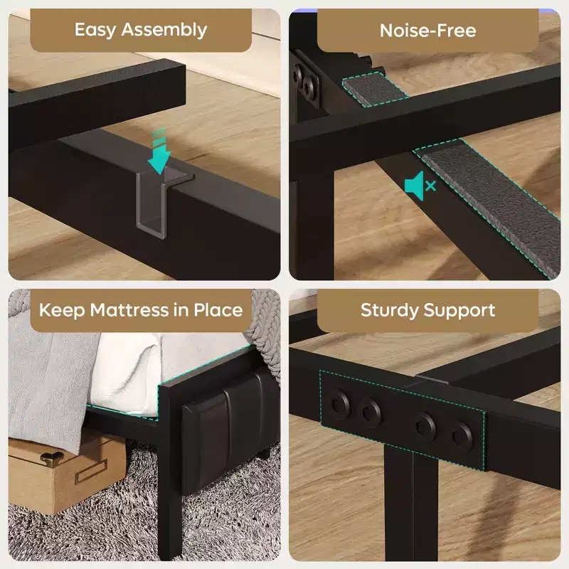 Bestier Full/King/Queen Size Bed Frame Upholstered Headboard Bed, LED Platform Bed with Foldable Trip Shelves & Storage Headboard Charge Station