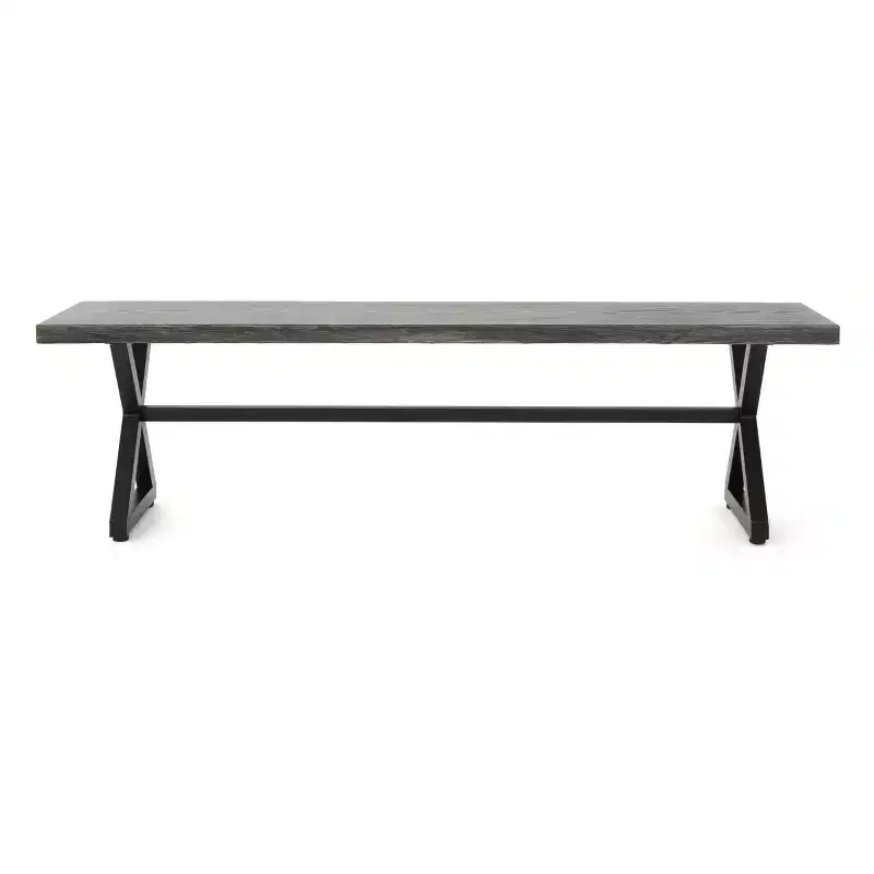 Outdoor Aluminum Dining Bench with Steel Frame, Grey / Black