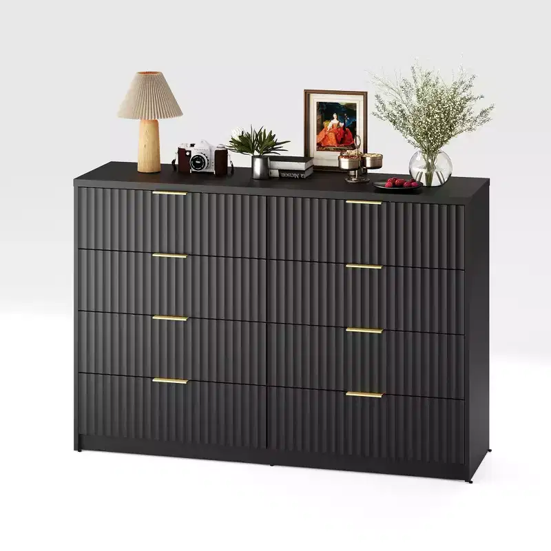 Drawer Fluted Dresser, Wood Storage Organizer with Drawers, Large Capacity & Anti-Tip, Retro Bedroom Dresser & Nightstand for Hallway, Entryway