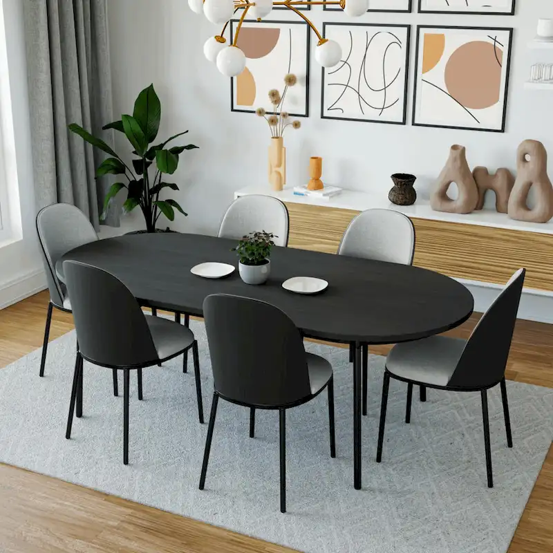 Dining Chair with Upholstered Seat Side Chair with MDF Wood Frame in Steel Set of 4
