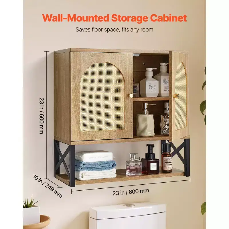 Bathroom Wall Cabinet with 2 Doors, Adjustable Shelf & Open Partition – Brown