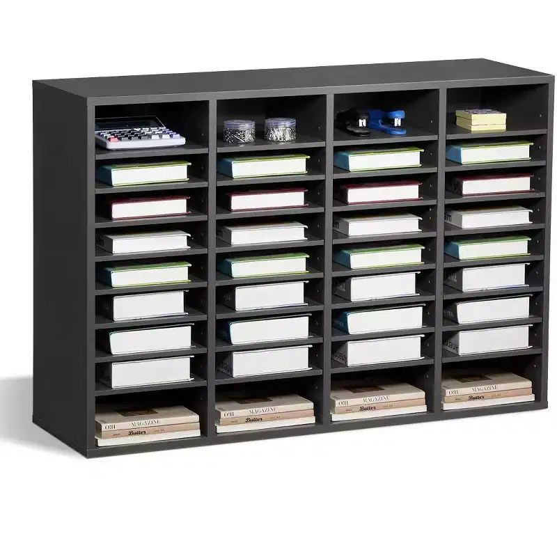 36-Compartment Literature Organizer with Adjustable Shelves Wood Mail Sorter