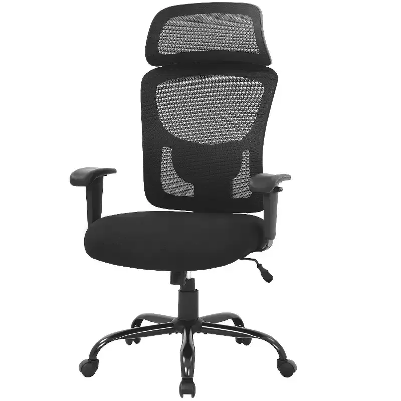 Big and Tall Office Chair Mesh Chair with Lumbar Support and Adjustable Headrest, Black