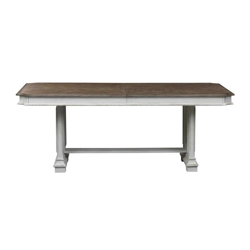 Abbey Park Antique White & Weathered Brown 7 Piece Trestle Table Set