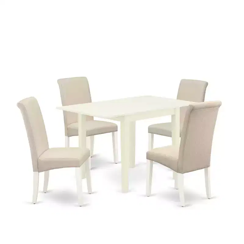HomeStock 5-Pc Linen White Finish Solid Wood Top-Dining Room Set-Seats 4