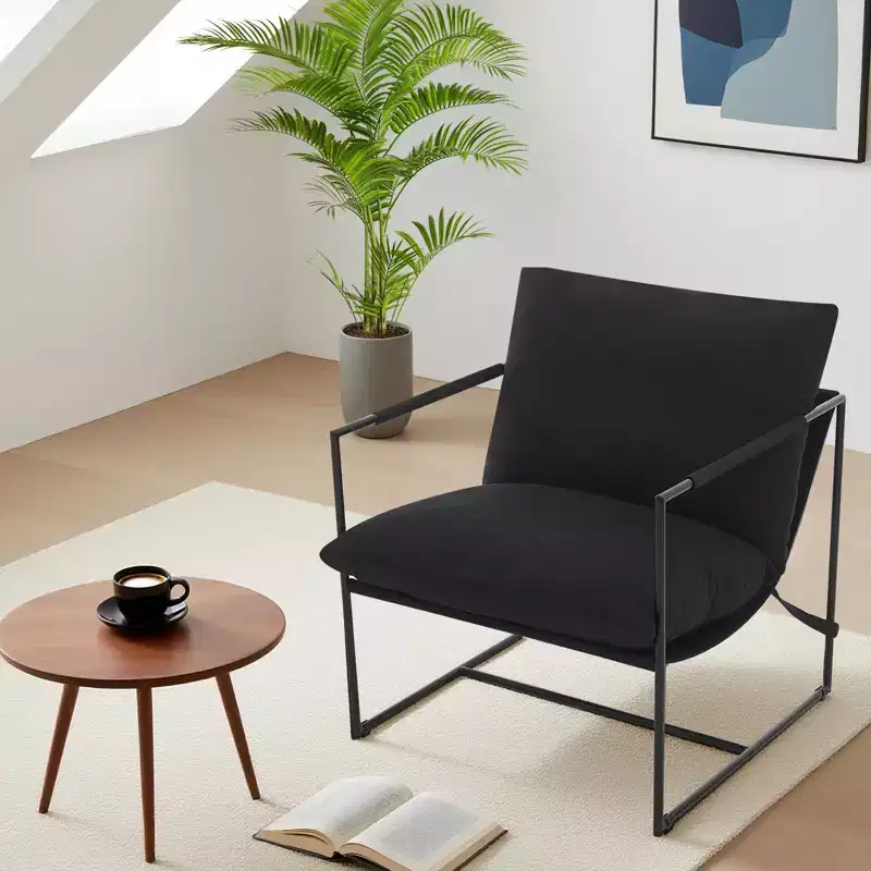 Sling Accent Chair with Metal Frame, Upholstered Living Room Chair with Foam Cushioning