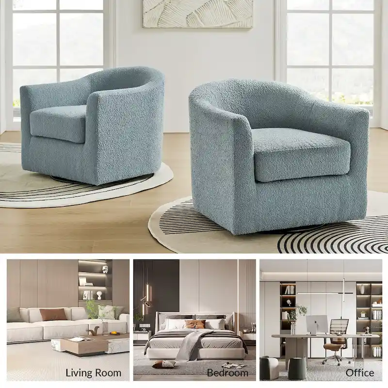 Rita Modern Ergonomic Boucle Upholstered Swivel Barrel Chair Set of 2 by HULALA HOME