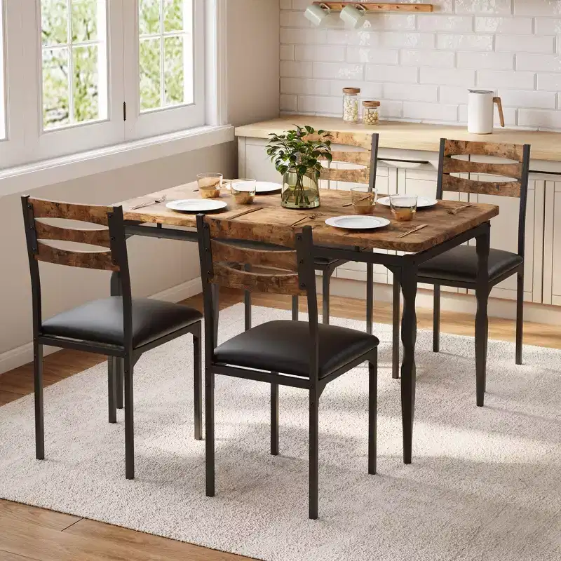 Dining Table Set for 4, Spiral Table Legs, Ergonomic Comfortable Seating, Bar Table Set, for Small Spaces, Kitchen, Apartment
