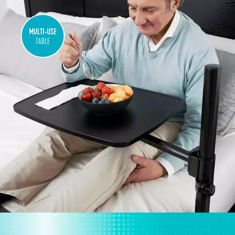 Able Life Universal Overbed Table, Adjustable Bedside Swivel Tray & Laptop Desk, Black