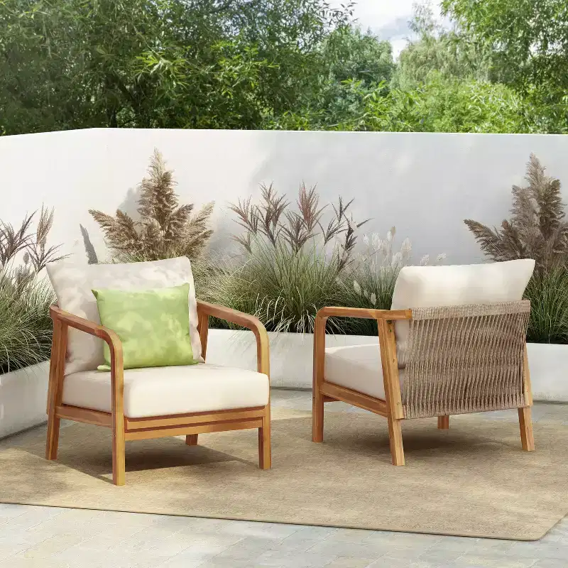 Christopher Knight Home Ivana Patio Woven Rope Acacia Wood Club Chair with Deep Cushions (Set of 2)