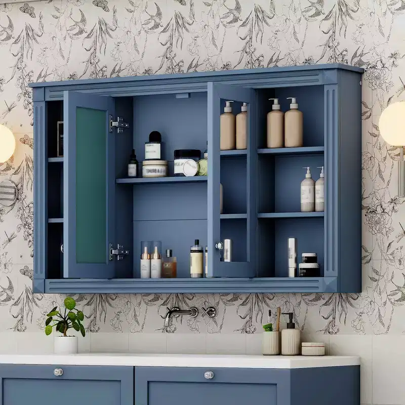 Whisen 47 Bathroom Mirror Storage Cabinet, Wall Mounted Medicine Cabinet with Adjustable Shelf