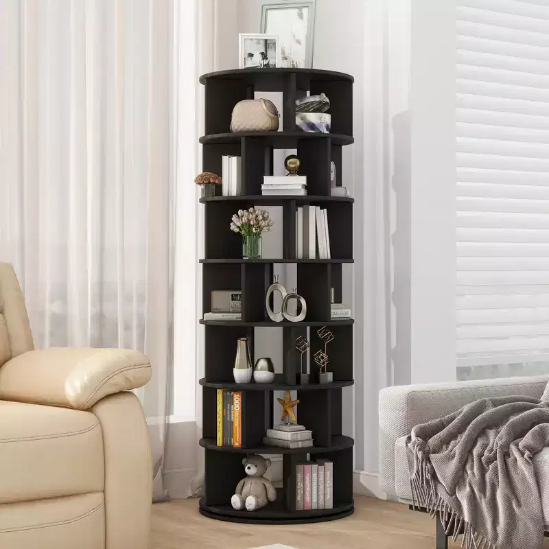 Black / White 360° Rotating Shoe Rack Tower, 7-Tier, 35-Pair Capacity