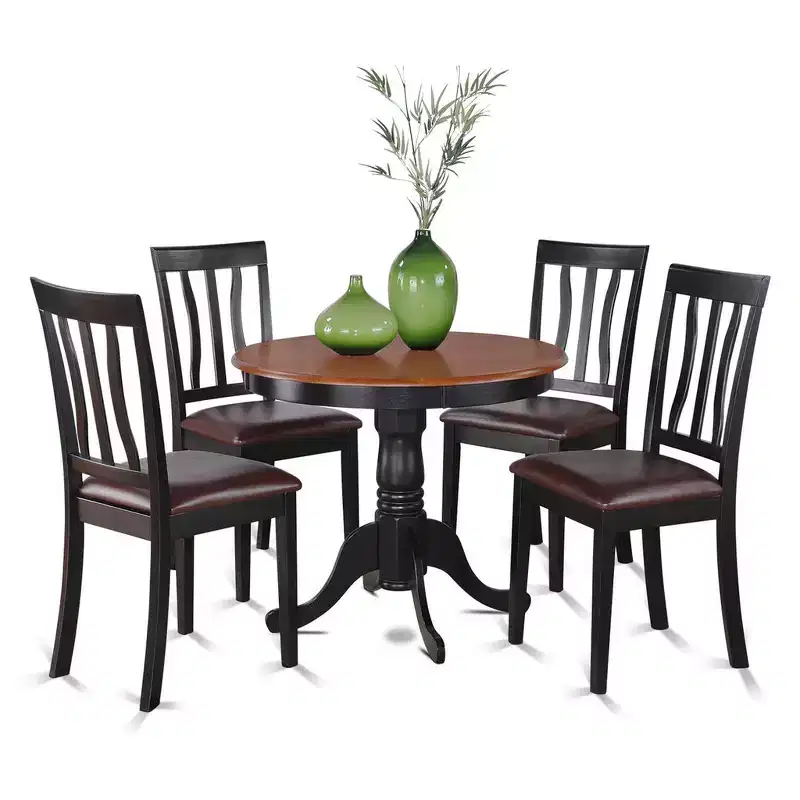 HomeStock Belmont 5-Piece Kitchen Table Set, Black & Cherry