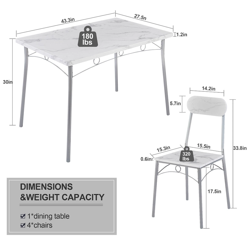 VECELO Dining Table Set, Kitchen Table with 2/4 Chairs, Metal and Wood Rectangular 3/5-Piece Dining Set
