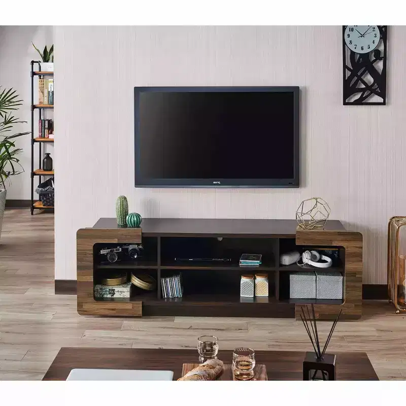 HOMES: Inside + Out Dimanche TV Stand for TVs up to 70" Dark Wenge: Modern Media Console with Open Shelves