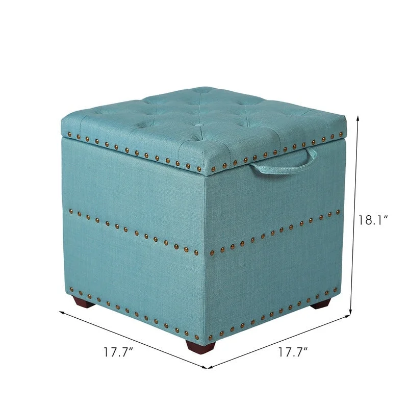 Adeco Fabric Square Ottoman with Tray
