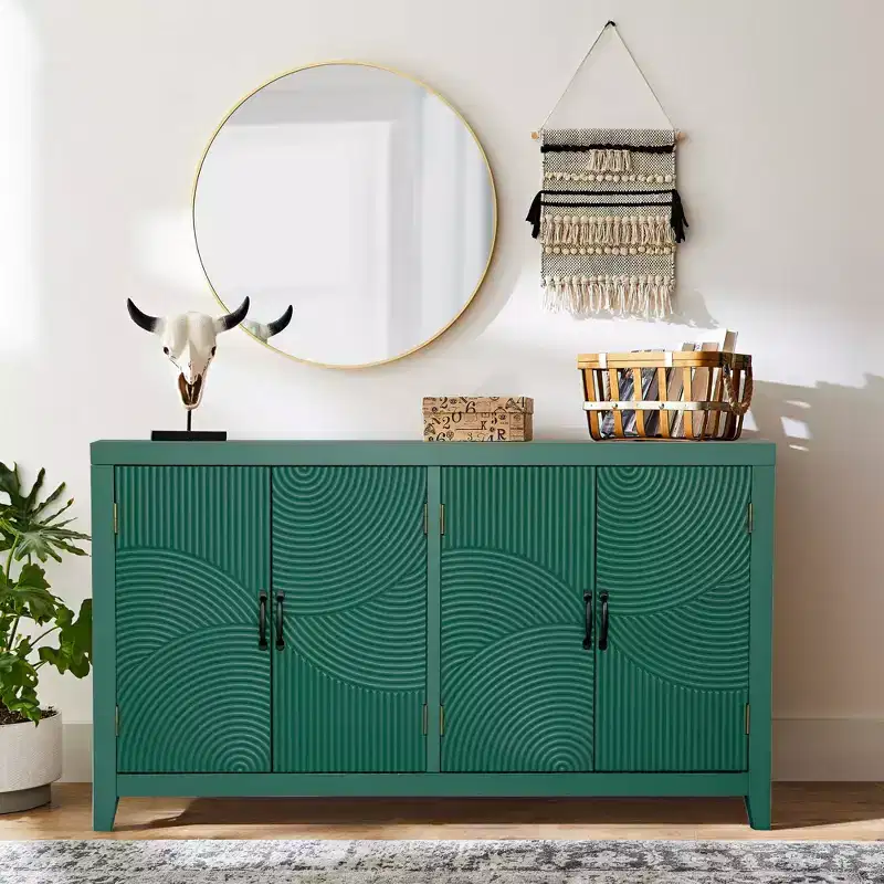 GDFStudio Rhodes Mid-Century Modern Fir Wood 59.00'' Storage Console Cabinet with 4 Doors