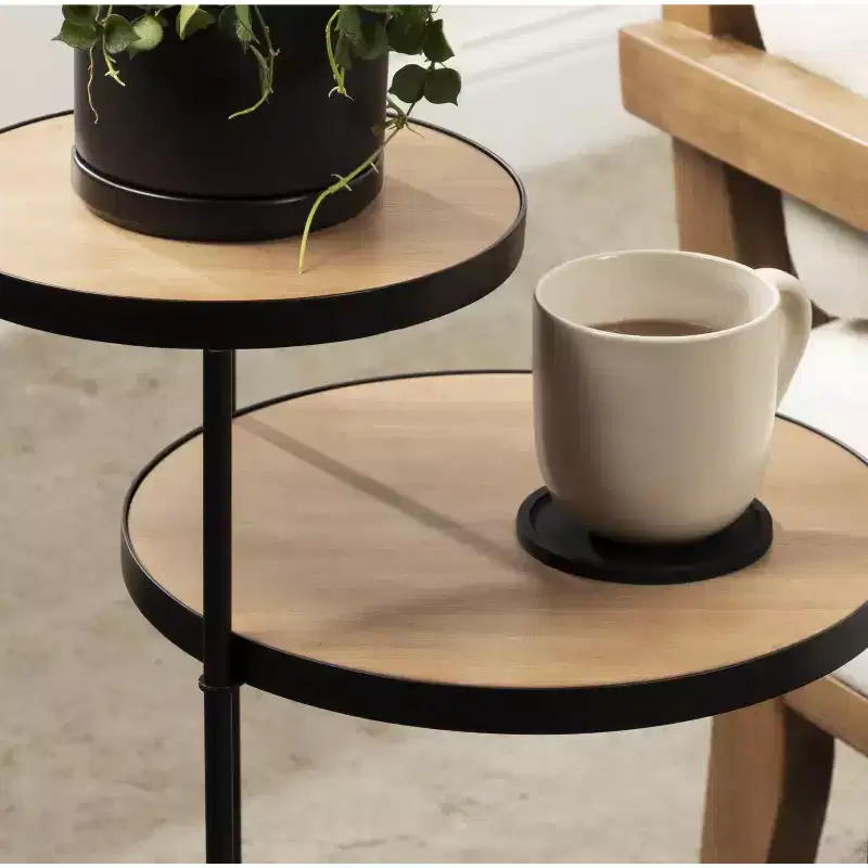 Kate and Laurel Peero Round Metal Side Table, 12x15x24, Natural and Black