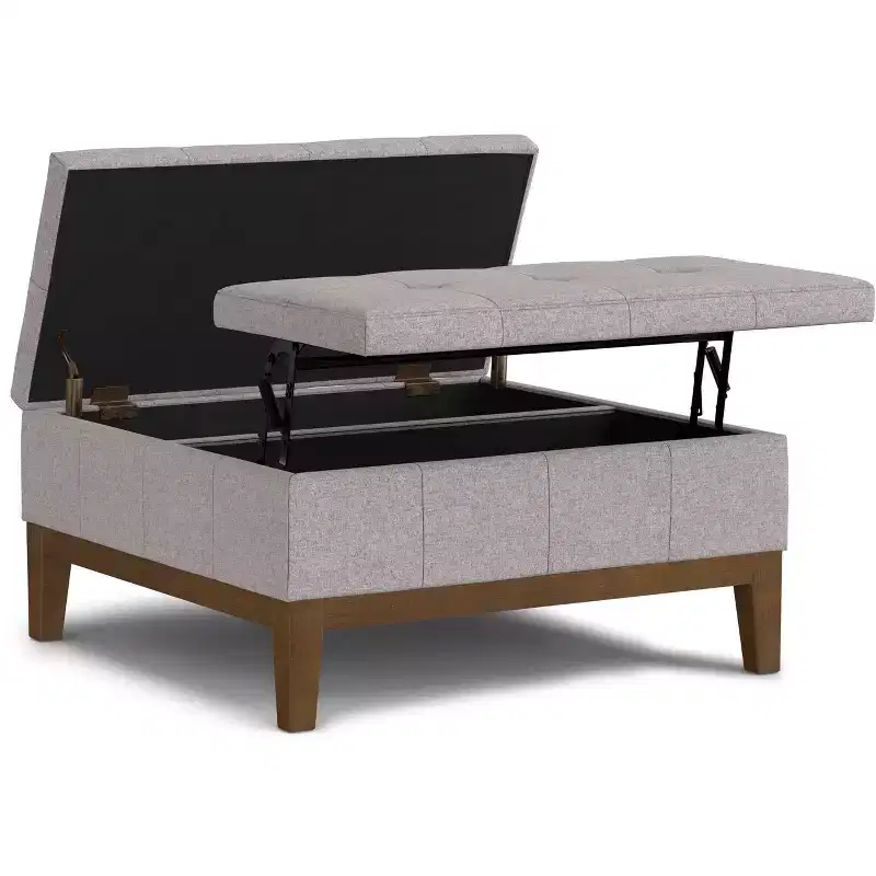 Lancaster 36 inch Wide Contemporary Square Storage Ottoman in Polyester Linen