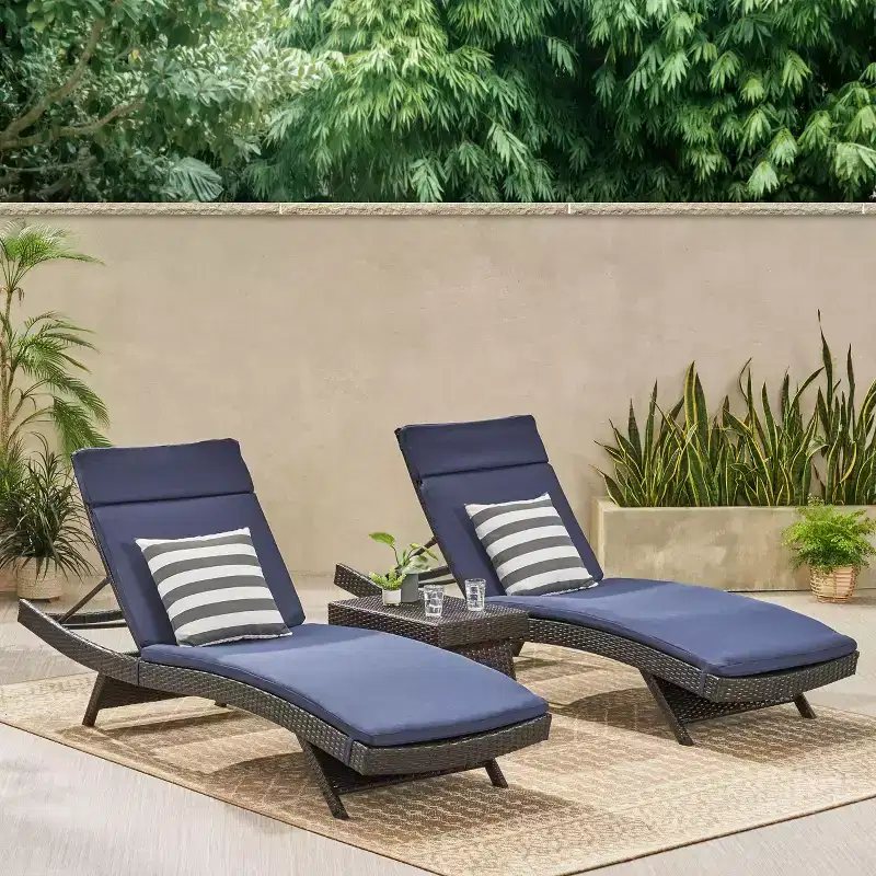 GDFStudio Olivia Multibrown 3 Piece Armless Chaise Lounge Chat Set with Cushions