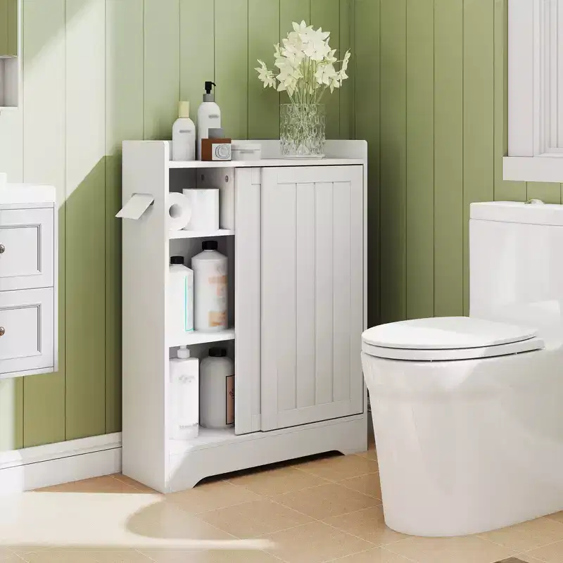 Costway Bathroom Floor Cabinet w/2 Sliding Doors & Adjustable Shelves for Small Spaces